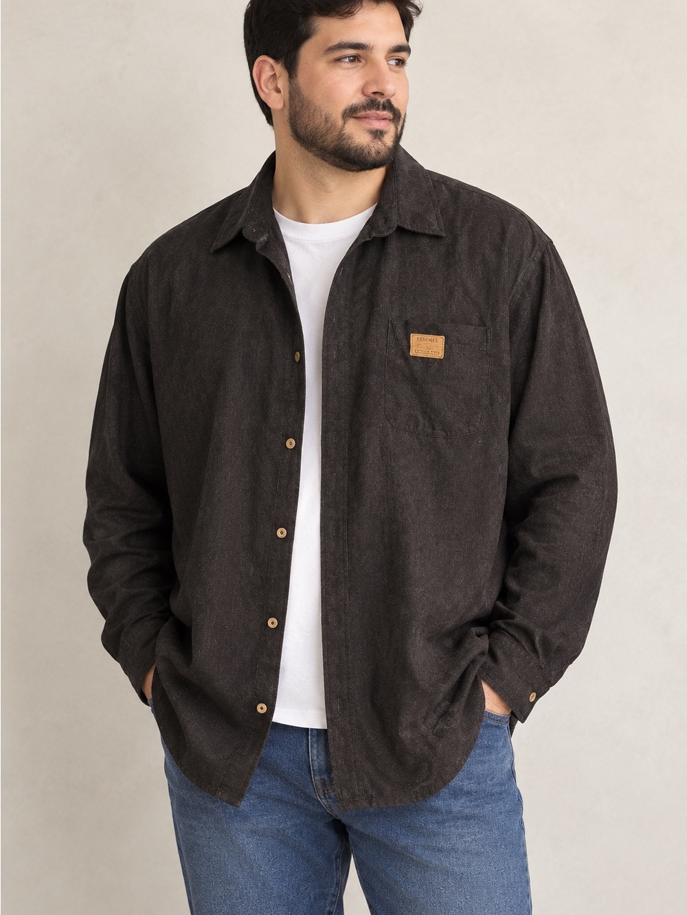 Men's Black Lightweight Button-Up Shacket